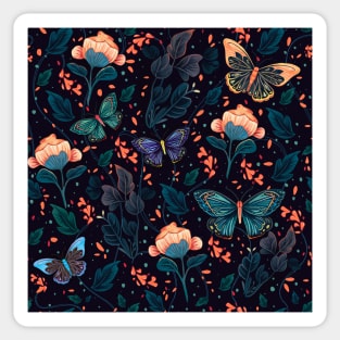 Butterflies and plants night elegant seamless pattern handmade illustration painting Sticker